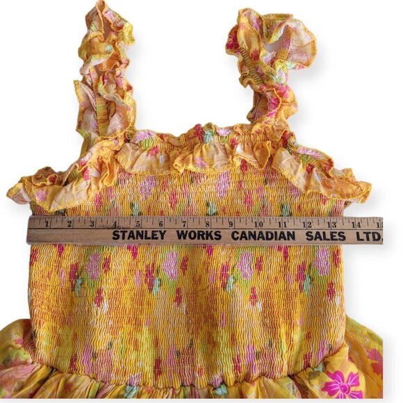 Disney Princess Tiana Yellow Floral Puff Dress Ruffled Tiered Square Neck M - Picture 4 of 10
